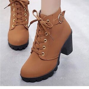 Women's Tan Lace-Up Ankle Boots